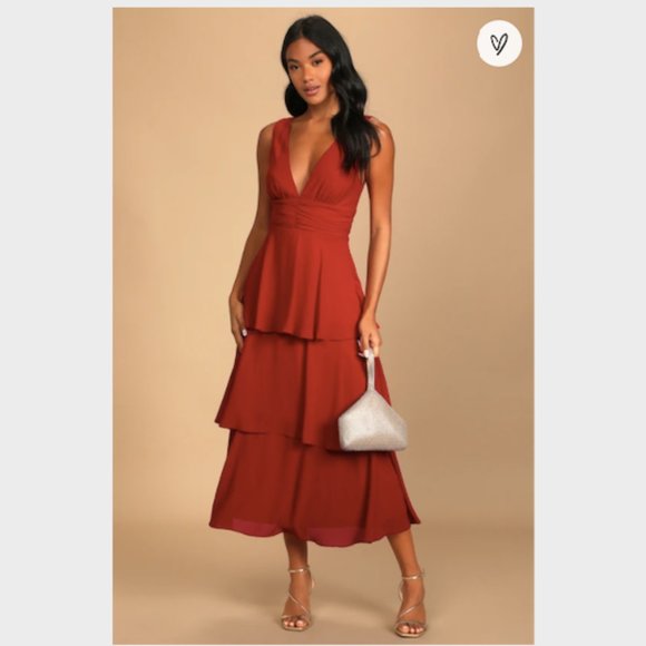 Lulus Dresses & Skirts - Lulus Celebration Time Red Sleeveless Tiered Midi Dress